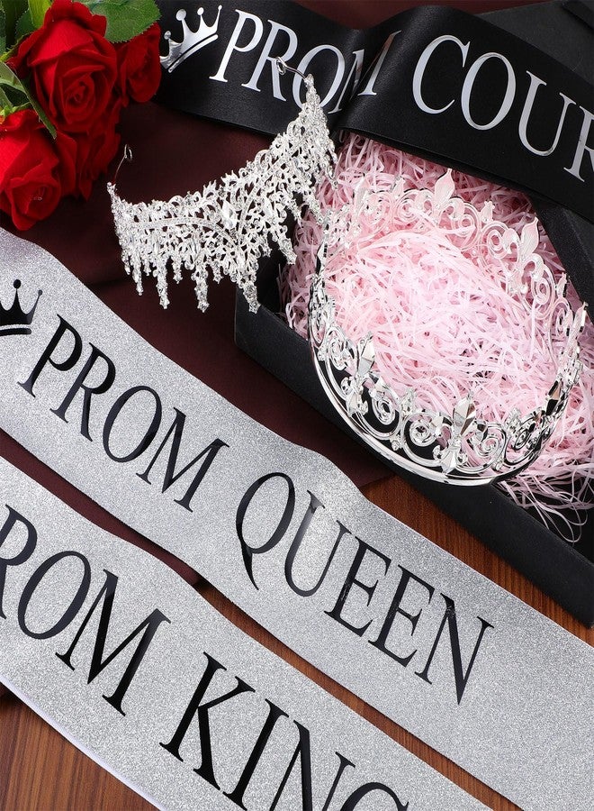 Saintrygo 12 Pcs Prom Crown and Sash Set, Prom King and Queen Tiara Rhinestone Crown Glitter Court Royal Satin Sash for 2025 Graduation Ball Dance Night Party Birthday Accessory(Silver,Classic) - Image 4